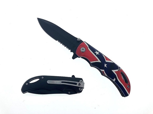 American Pride Confederate Flag Spring Assisted Serrated Folding Pocket Knife